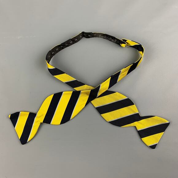 VINTAGE Yellow Navy Stripe Tie - Picture 1 of 3